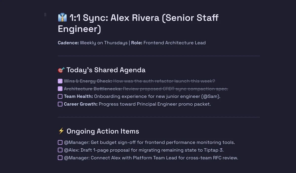 Benchpad Executive 1:1 Meeting Agenda
