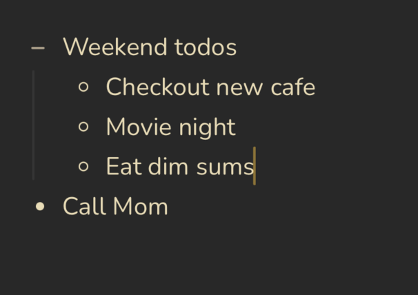 Nested lists organizing a week in a Benchpad pad